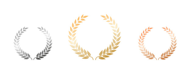 Gold silver bronze laurel wreath of victory icon. Vector laurel frame ranking decoration © elena_garder