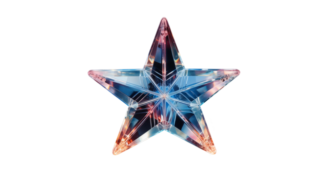3D Rendered Crystal Star, Shiny Blue and Pink Gradient for Abstract Luxury Modern Design, transparent background.