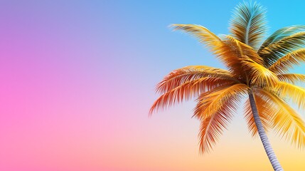 Pixelated Palm Tree at Sunset Vibrant Tropical Summer Background