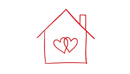 A simple house outline with a red heart, symbolizing love, family, and the emotional connection to creating a home.