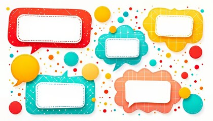 Colorful speech bubbles and circles in a playful design.