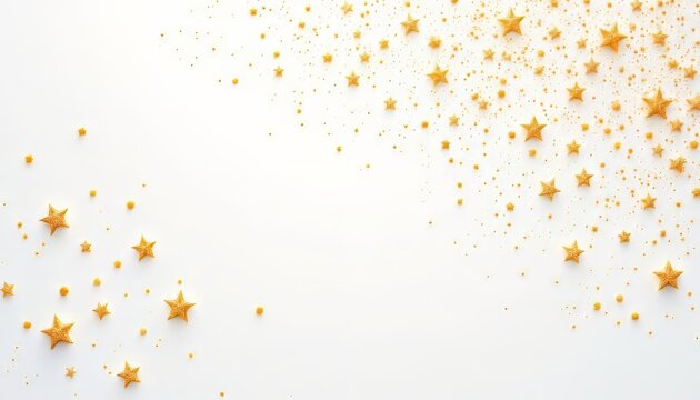 A sparkling array of golden stars scattered on a soft white background.