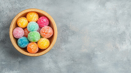 Sweet and candy, A colorful image showcasing a vibrant assortment of sugar-coated sour balls, perfect for candy lovers and food enthusiasts.