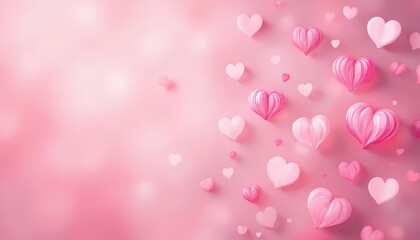 Colorful, layered paper hearts in various shades of pink on a soft blurred background.