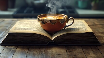 A book cover with integrated cutouts to cradle a steaming cup