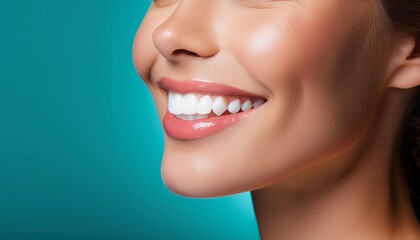 Obraz premium Beautiful smile of young woman with healthy white teeth