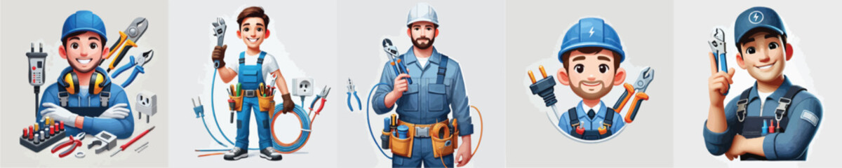 vector set of electrician characters