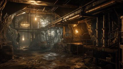 In the heart of an underground mine, the constant hum of machinery fills the air as miners work to extract copper ore from veins deep below the surface, using specialized drills and explosives.
