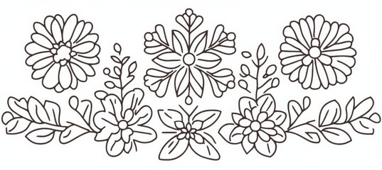 Floral Arrangement, Black and White Line Art, Coloring Page, Symmetrical Design Element