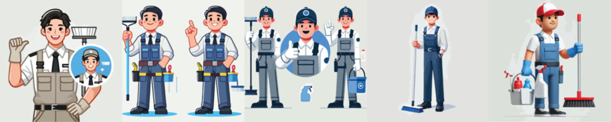 Obraz premium vector set of janitor characters