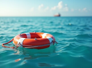 Fototapeta premium Lifebuoy at Sea - Ocean Rescue Scene