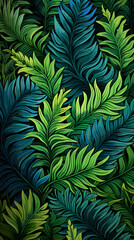 Digital vintage gouache art ferns pattern abstract graphic poster background