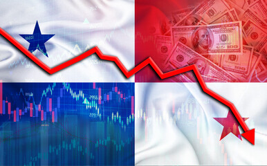 Financial fall of Panama on economy market. Panama financial crisis on economic graph