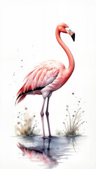 Flamboyant flamingo standing in tranquil lake at dusk, natural beauty