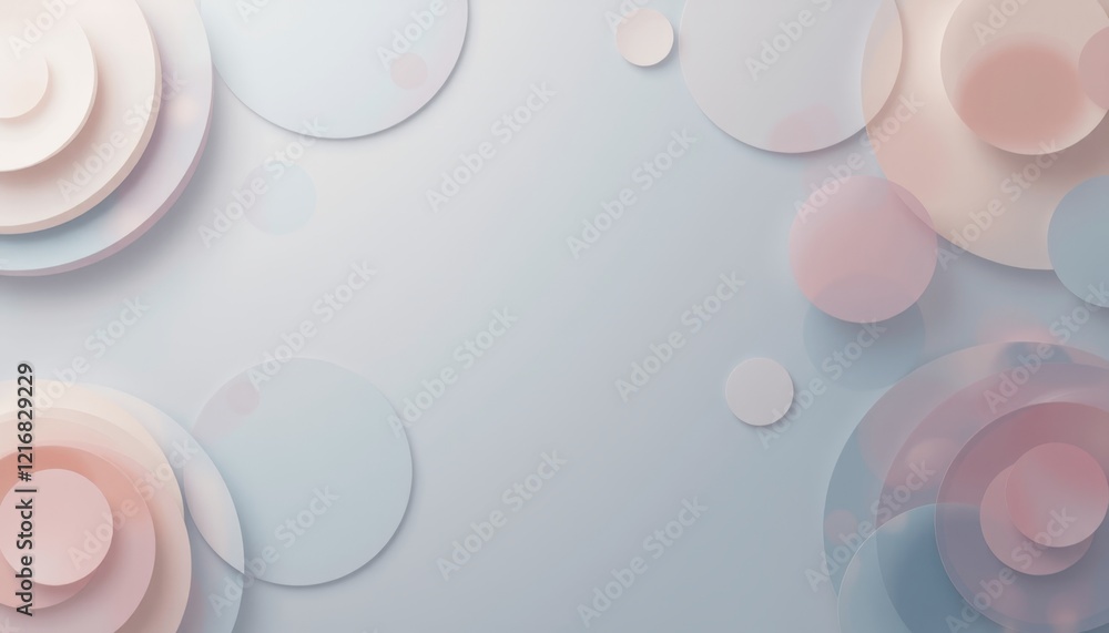Poster pastel abstract circles and layers on a soft background.