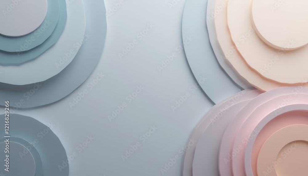Poster pastel abstract circles and layers on a soft background.