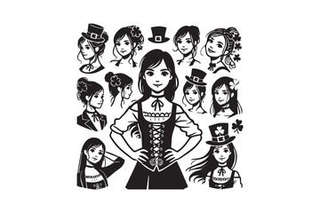simple and unobtrusive Irish girl vector silhouette illustration isolated in white background