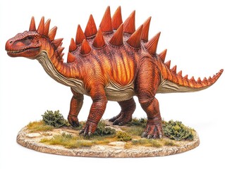 Fototapeta premium Spiked Dinosaur Model, Prehistoric Creature, White Background, Educational Toy