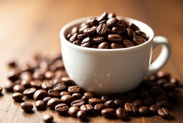Close-Up Coffee Cup & Beans - Stunning Photo