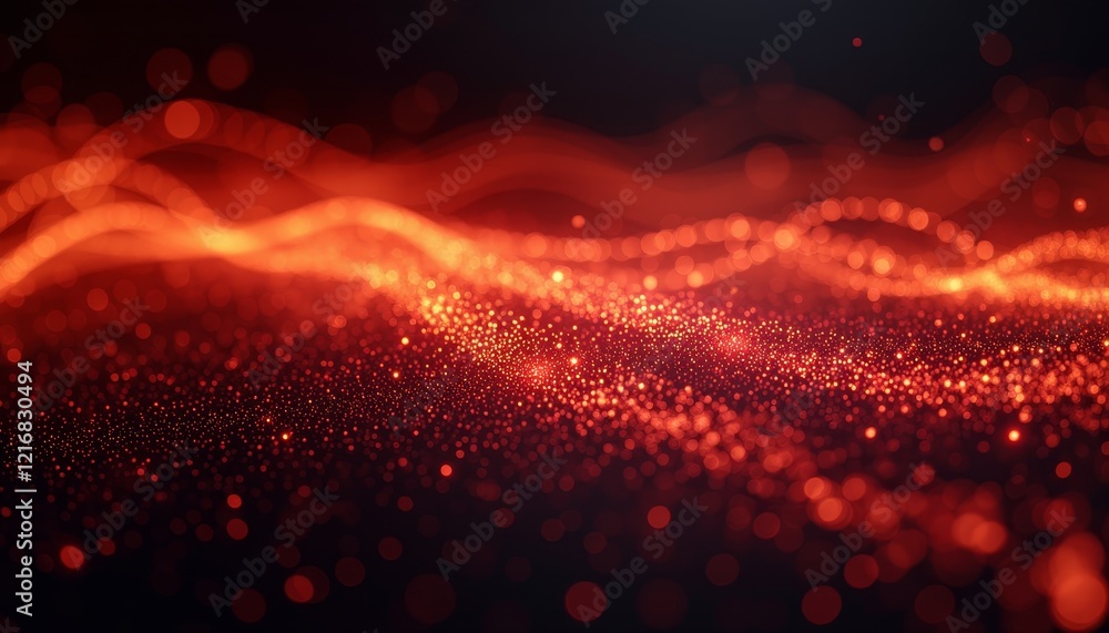 Poster abstract glowing red dots and bokeh on dark surface.