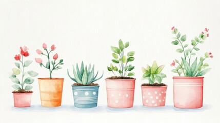 A beautiful arrangement of potted plants, featuring various species in colorful pots, creating a vibrant and refreshing indoor atmosphere.