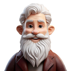 Cheerful elderly man with white beard in cartoon style illustration, isolated on transparent background
