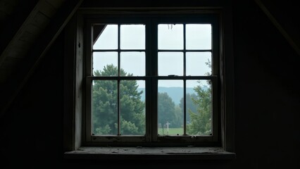 Fototapeta premium Attic Window Overcast Day - Stunning Light & Depth