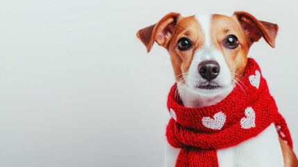 Adorable dog in red heart scarf for valentine's day