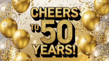 Golden balloon  confetti design Cheers to 50 Years theme