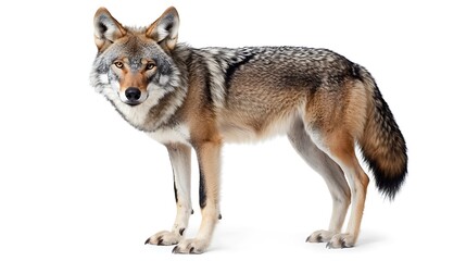 Obraz premium Majestic Gray Wolf Standing Profile on White Background