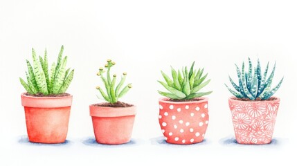 Obraz premium A collection of vibrant potted succulents in assorted terracotta pots, showcasing various shapes and textures, ideal for home decor and gardening inspiration.