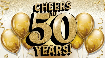 Golden balloon  confetti design Cheers to 50 Years theme