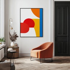 Modern Art Interior with Colorful Abstract Artwork and Cozy Chair