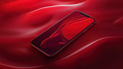 Red Minimal phone mockup floating with soft, ambient lighting, sleek design, and clean background