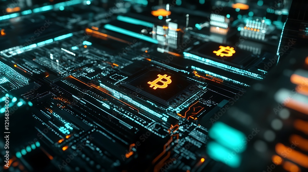 Poster exploring the future of bitcoin in the digital currency network revolution