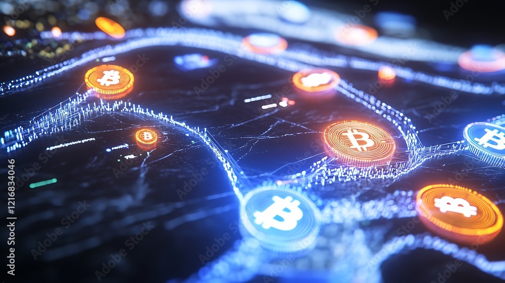 Poster exploring the future of bitcoin in the digital currency network revolution