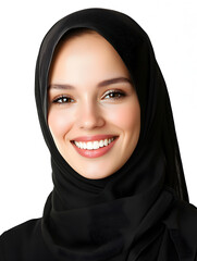 Naklejka premium Beautiful Professional Woman Wearing a Black Hijab Smiling Brightly