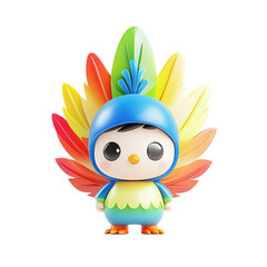 Fototapeta premium Colorful cartoon bird character in vibrant costume studio digital art playful environment close-up whimsical design