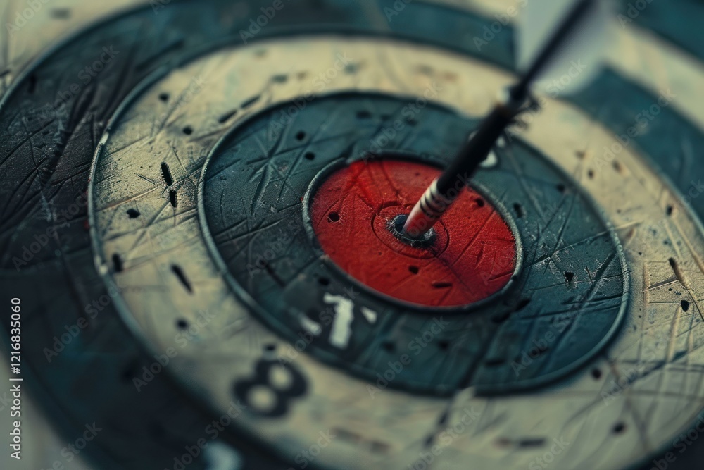 Poster dart is hitting the bullseye on a target with a textured surface