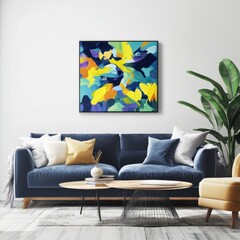 Modern Living Room With Colorful Abstract Painting on Wall