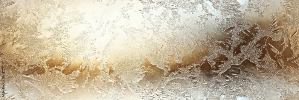 Poster frost patterns on icy surface textured background with golden tones concept