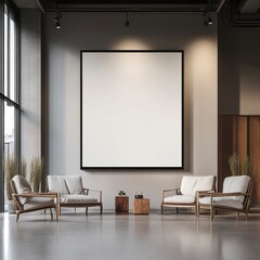 Minimalist interior with empty canvas in modern living room space