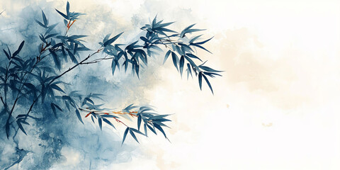 A minimalist ink painting of bamboo on a white background. The clean and simple design emphasizes the elegance and natural beauty of this traditional art form.