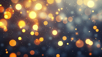Abstract yellow bokeh lights dance on a dark background creating a dreamy ethereal effect