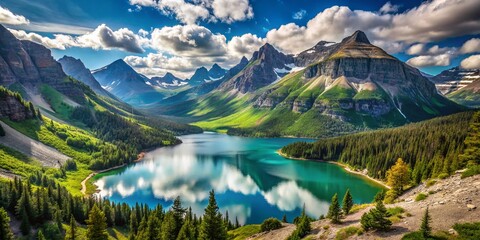 Obraz premium Akamina Ridge Glacial Lake, Waterton Lakes National Park, Canada - Stunning Mountain Scenery