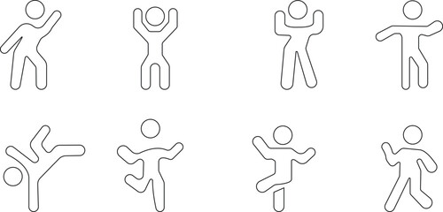 Dancing people icon set.Trendly dance,tango,break dance happy dancing people icon. Disco dance lifestyle vector pictograms.Active lifestyle people and vitality vector icon.Modern dance class vector.