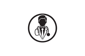 simple and subtle doctor vector silhouette black and white, set against a white background. 