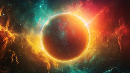 Obraz premium Space planet concept background. Sci-fi fantastic cosmic horizontal poster. Amazing cosmic wallpaper. Raster bitmap digital illustration. AI artwork. 