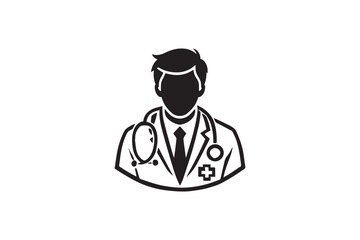 simple and subtle doctor vector silhouette black and white, set against a white background. 