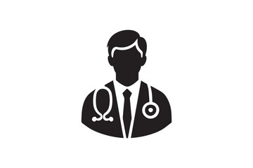 simple and subtle doctor vector silhouette black and white, set against a white background. 